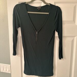 Express Deep Green V-Neck Ribbed Blouse